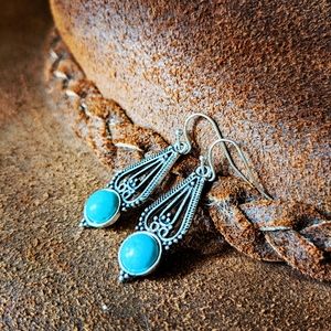 🌞🌞silver filigree and turquoise fashion earrings NEW ITEM